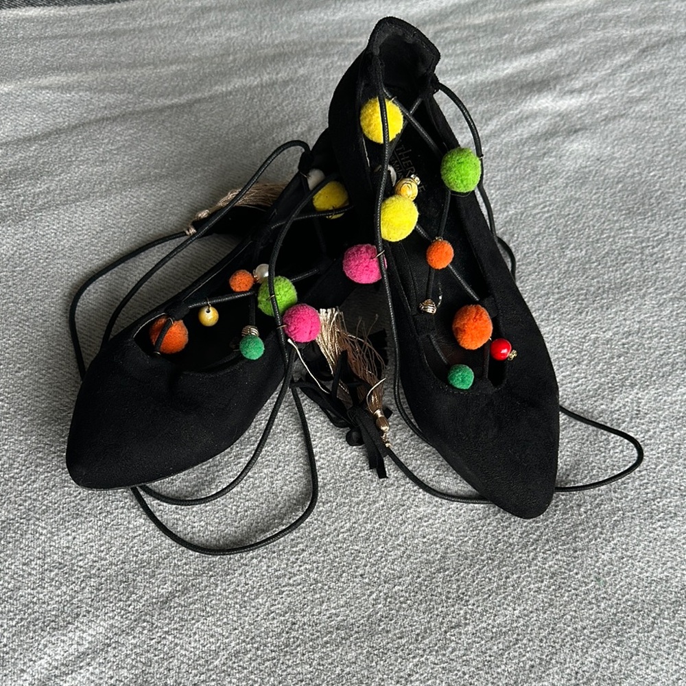 ✨3/$30✨ Colorful Pom Pom Black Women's Shoes